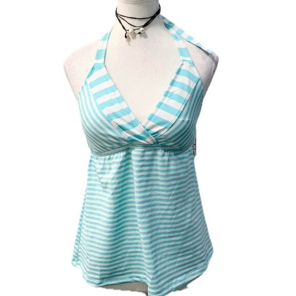 MOSSIMO NWT Blue & White Tankini Halter Top with adjustable neck Size Medium - Picture 2 of 4